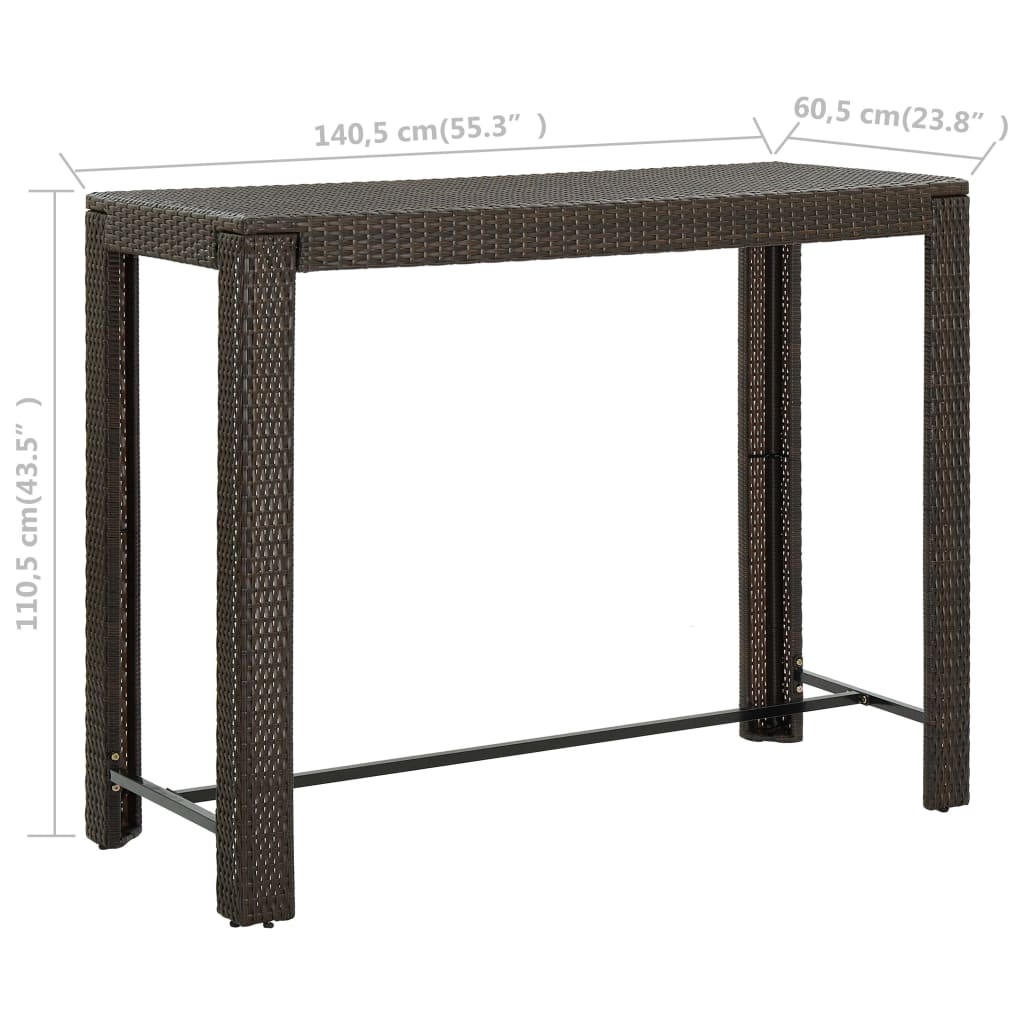 Garden Bar Table Brown 140.5x60.5x110.5 cm Poly Rattan