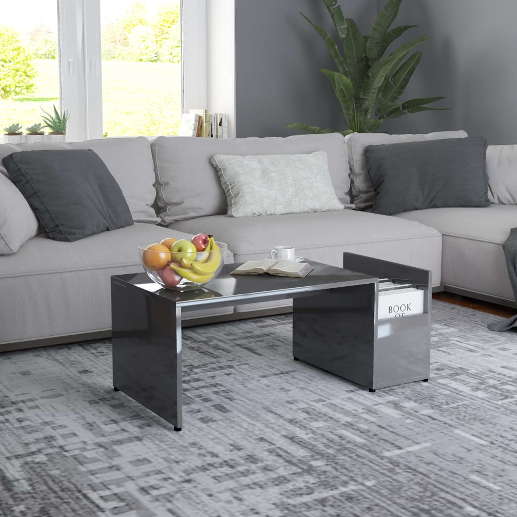 Coffee Table High Gloss Grey 90x45x35 cm Engineered Wood