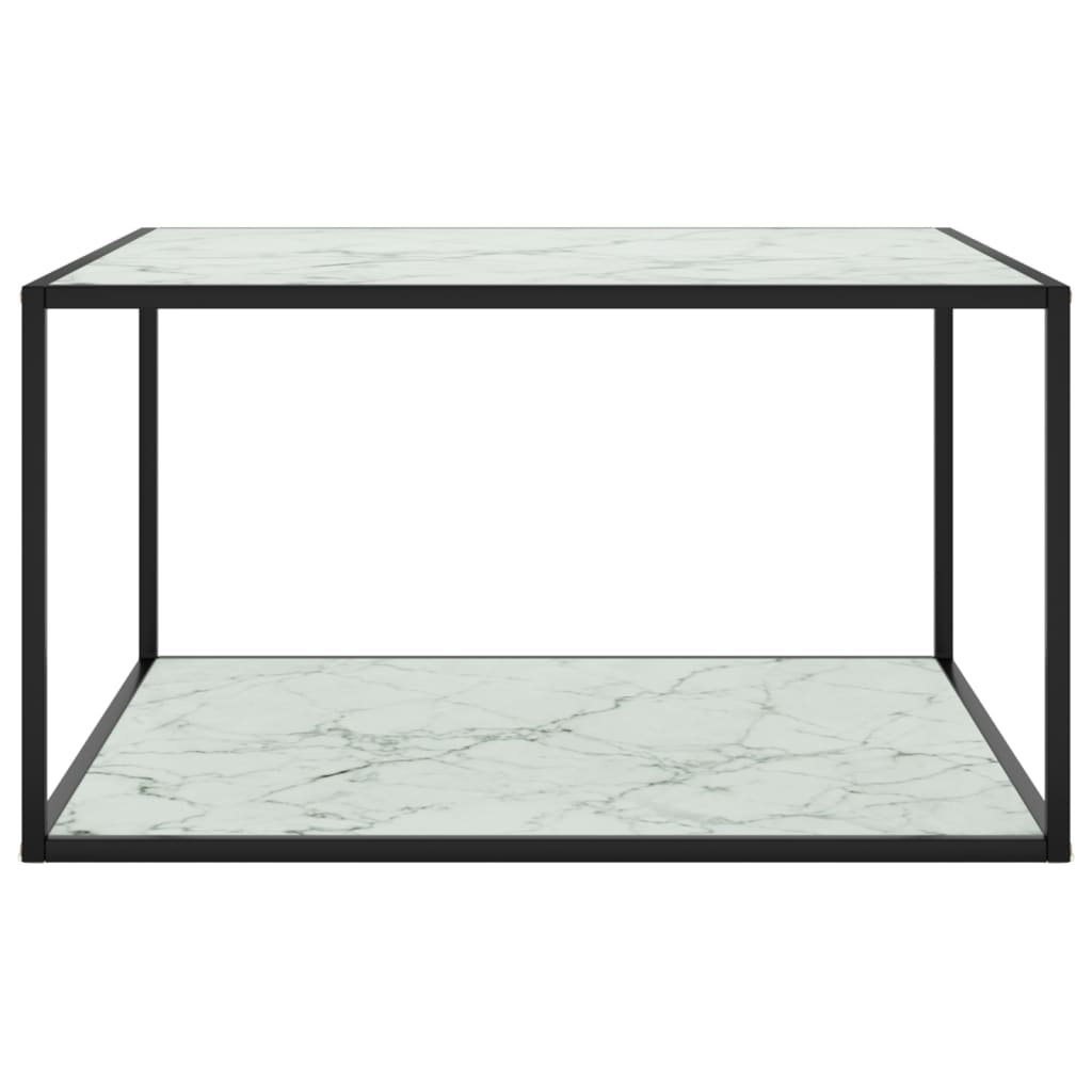 Coffee Table Black with White Marble Glass 90x90x50 cm