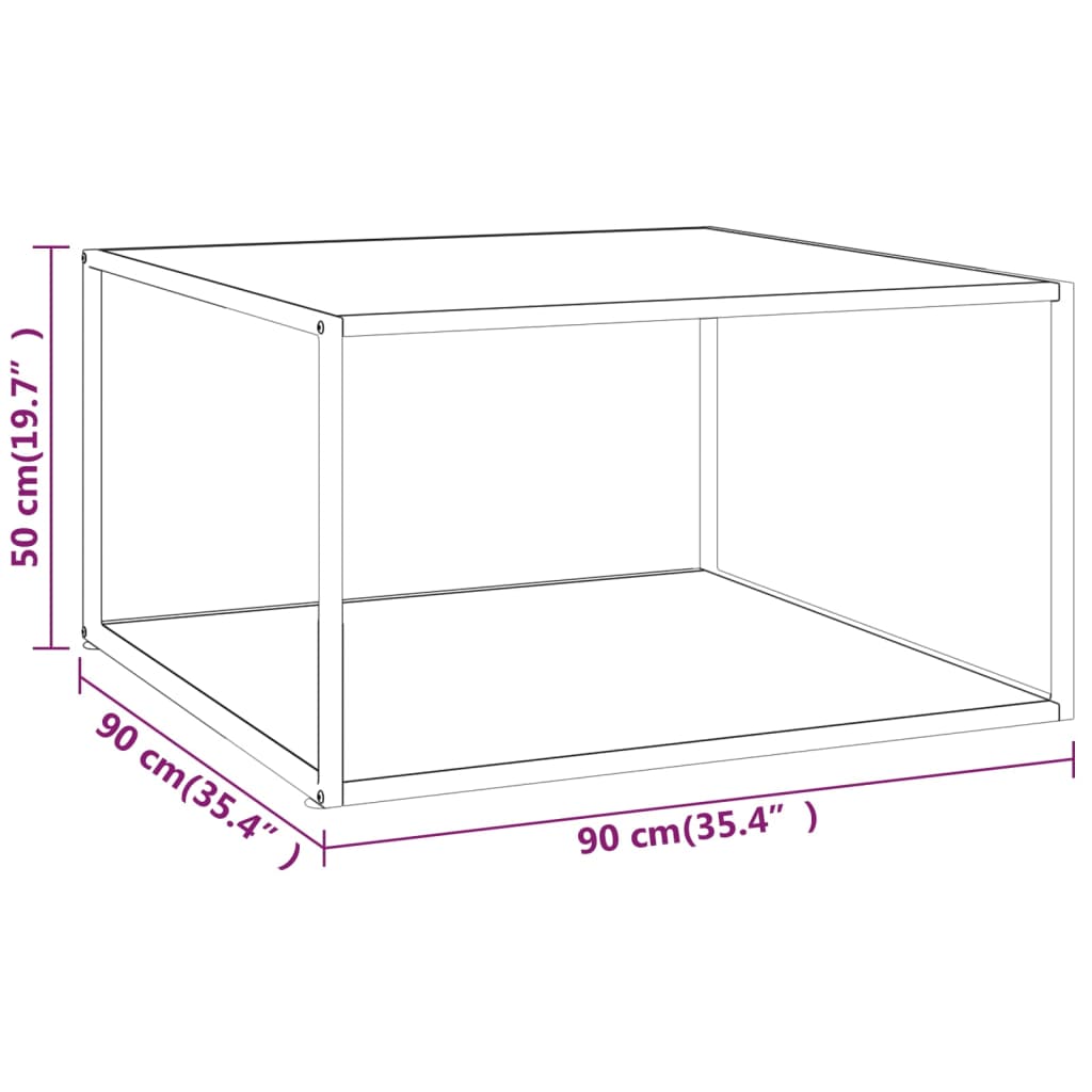 Coffee Table Black with White Marble Glass 90x90x50 cm