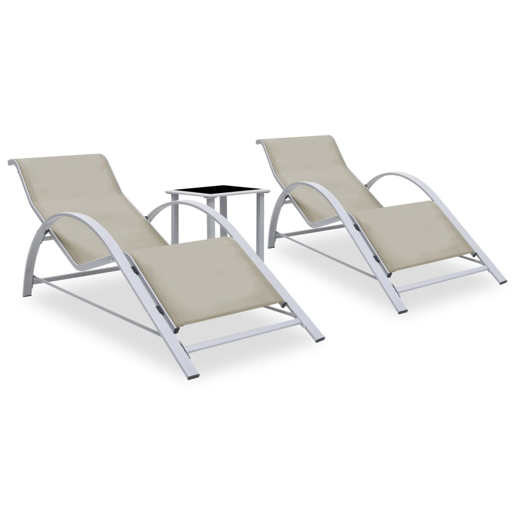 Sun Loungers 2 pcs with Table Aluminium Cream