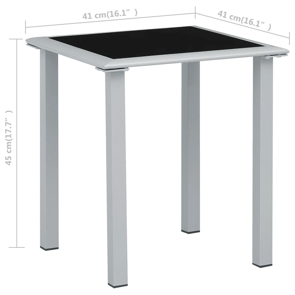 Garden Table Black and Silver 41x41x45 cm Steel and Glass