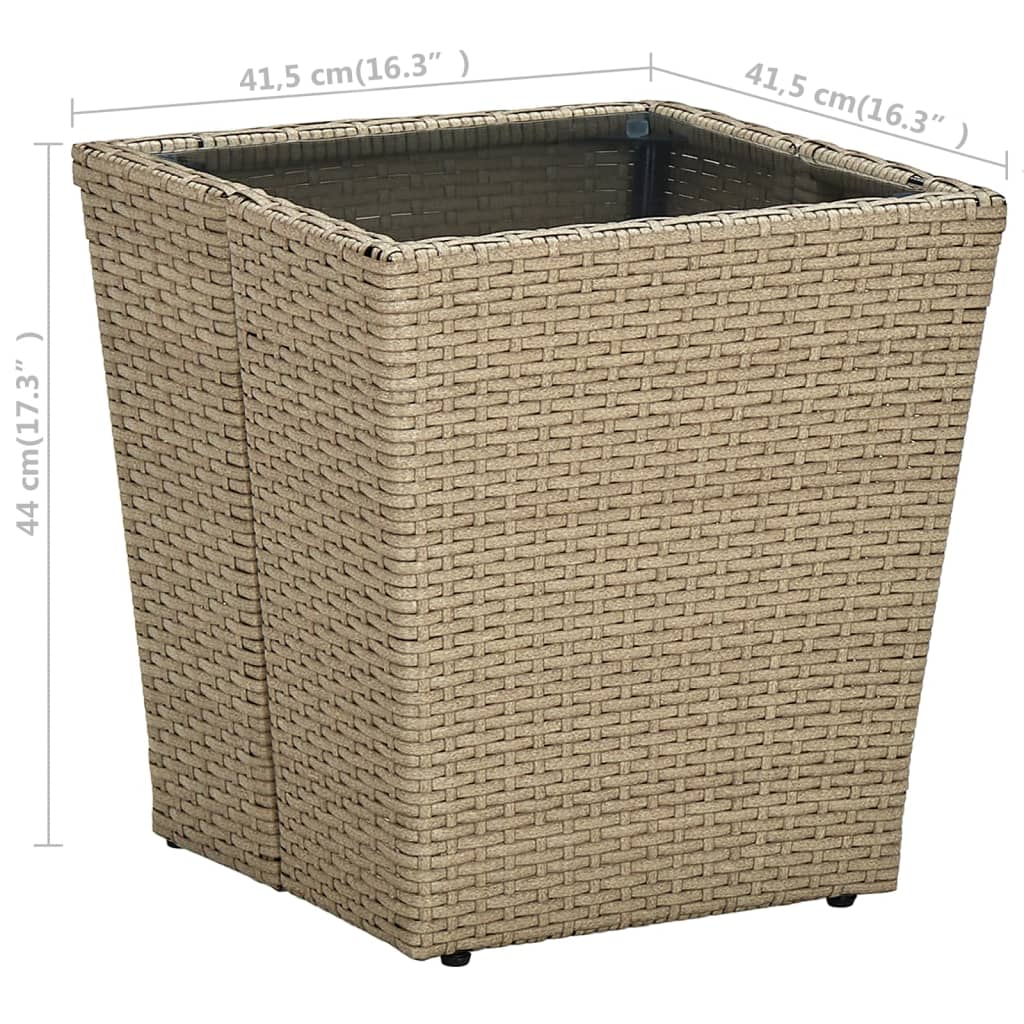 Tea Table Beige 41.5x41.5x44 cm Poly Rattan and Tempered Glass