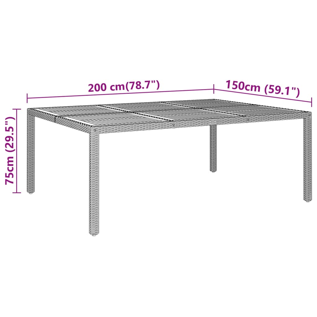 Garden Table 200x150x75 cm Acacia Wood and Poly Rattan Grey