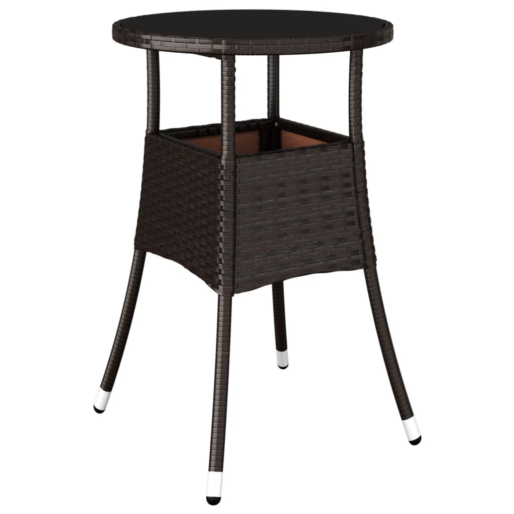 Garden Table Ø60x75 cm Tempered Glass and Poly Rattan Brown