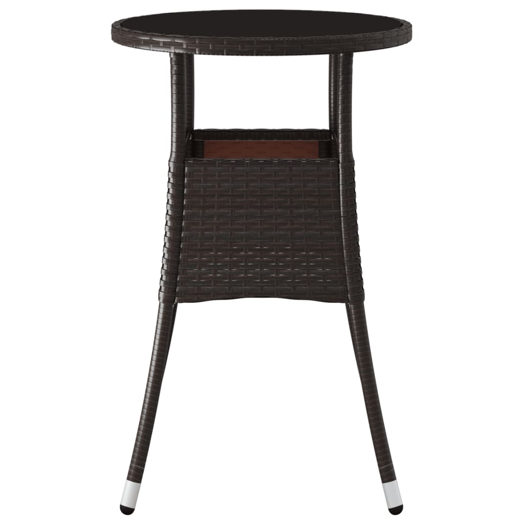 Garden Table Ø60x75 cm Tempered Glass and Poly Rattan Brown