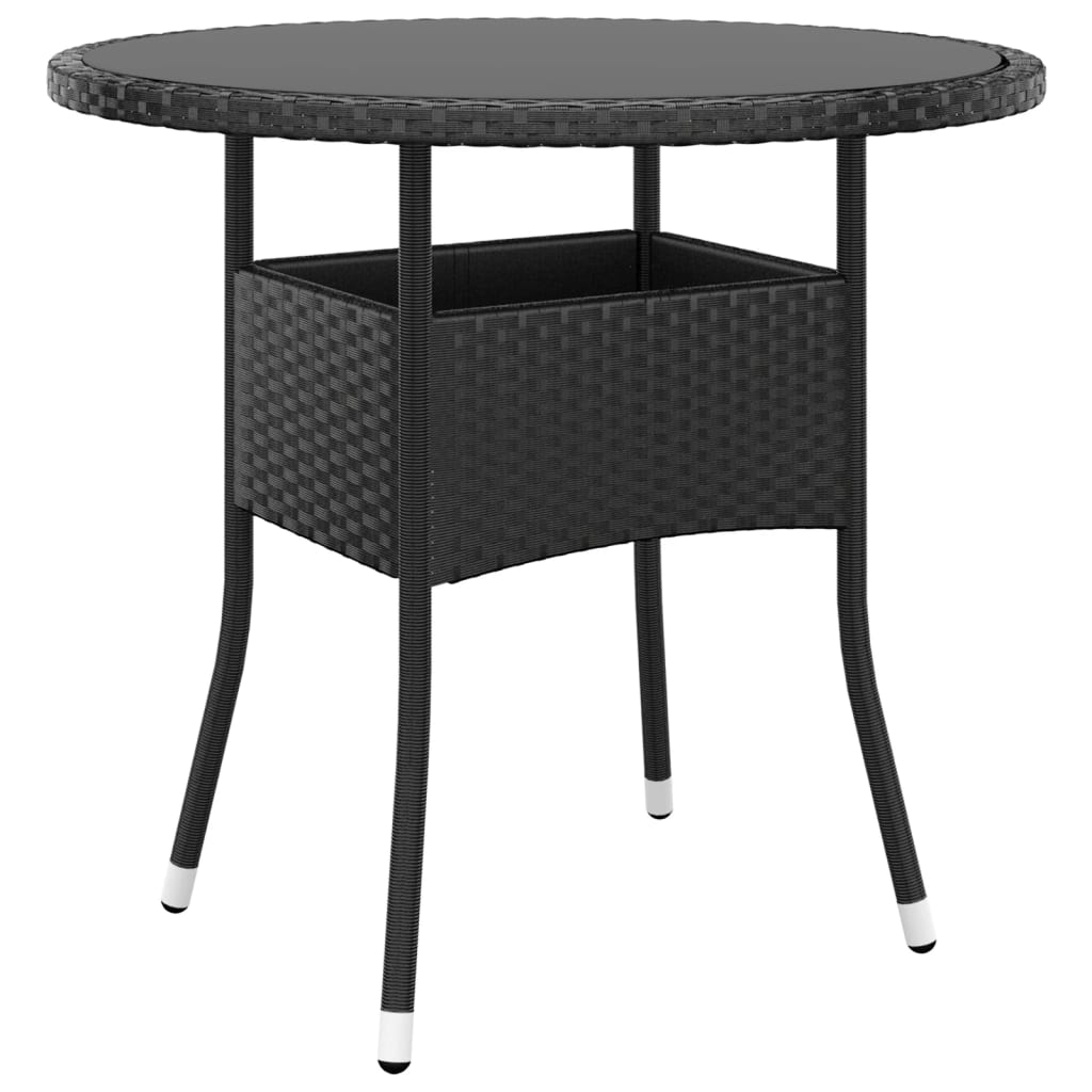 Garden Table Ø80x75 cm Tempered Glass and Poly Rattan Black