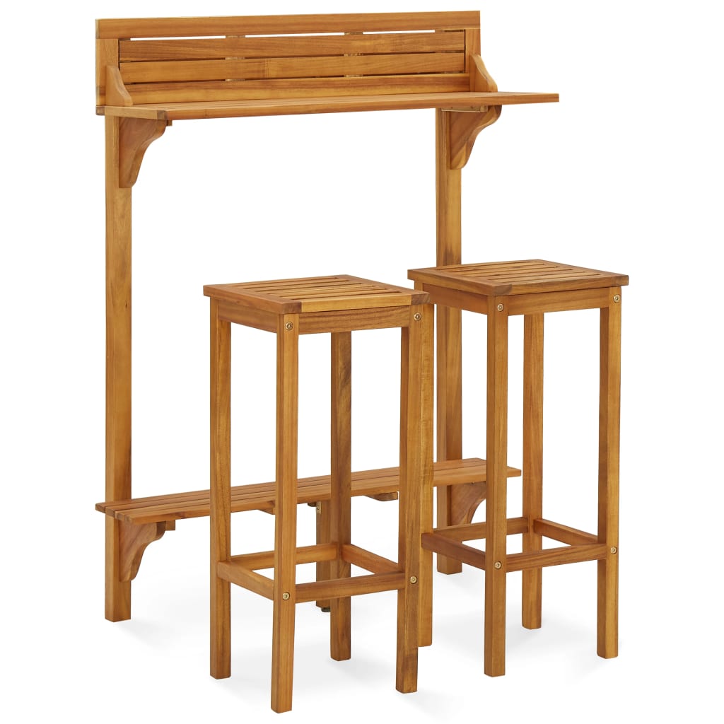 3 Piece Balcony Bar Set Solid Acacia Wood