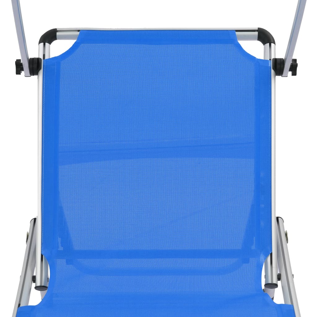 Folding Sun Loungers with Roof 2 pcs Aluminium&Textilene Blue