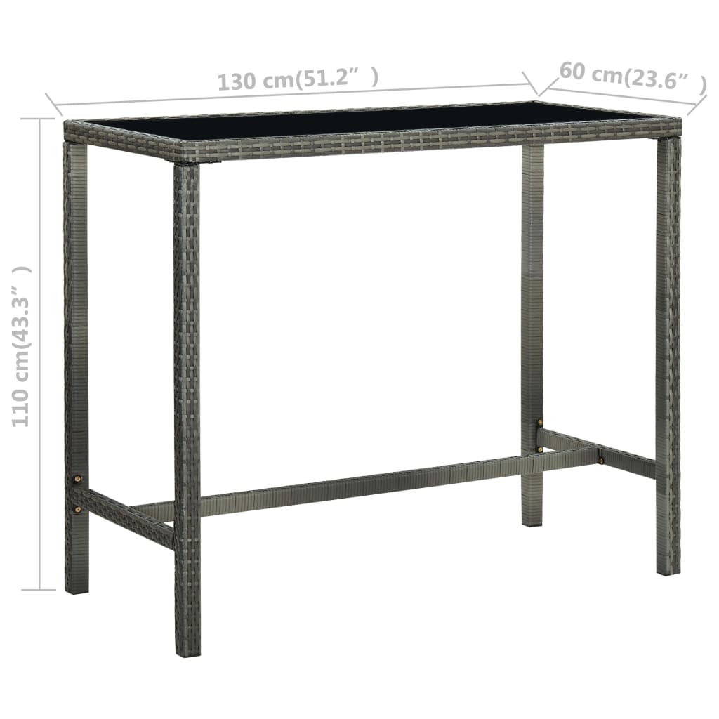 Garden Bar Table Grey 130x60x110 cm Poly Rattan and Glass