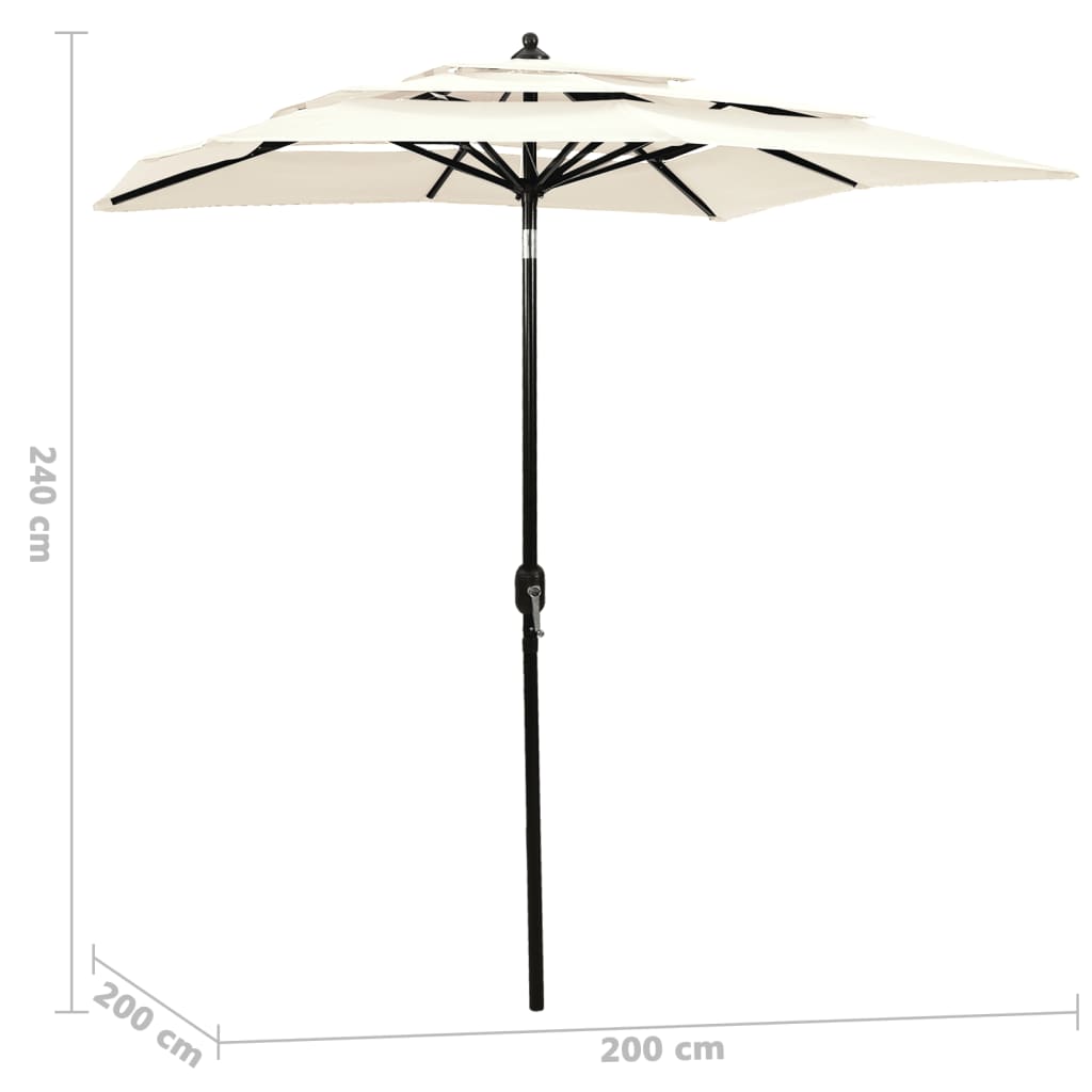 3-Tier Garden Parasol with Aluminium Pole Sand 2x2 m