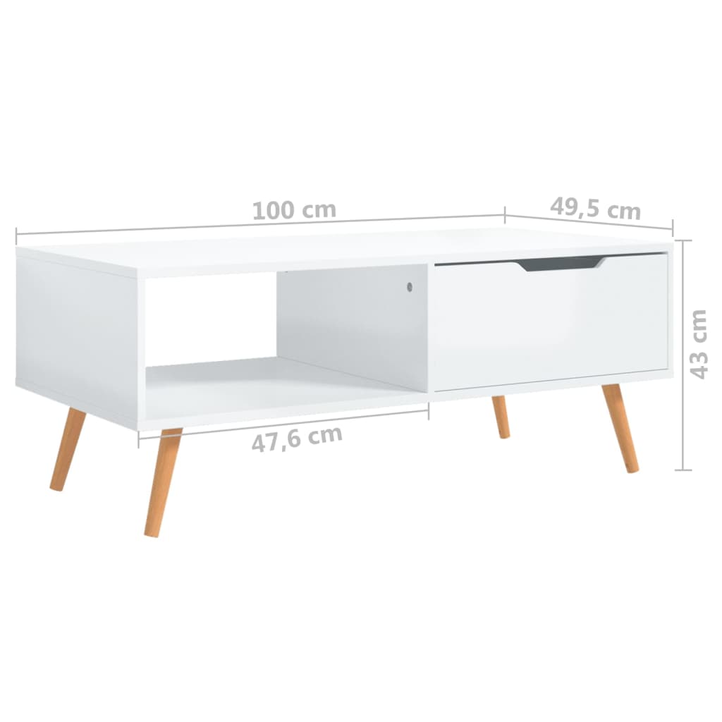 Coffee Table High Gloss White 100x49.5x43 cm Engineered Wood