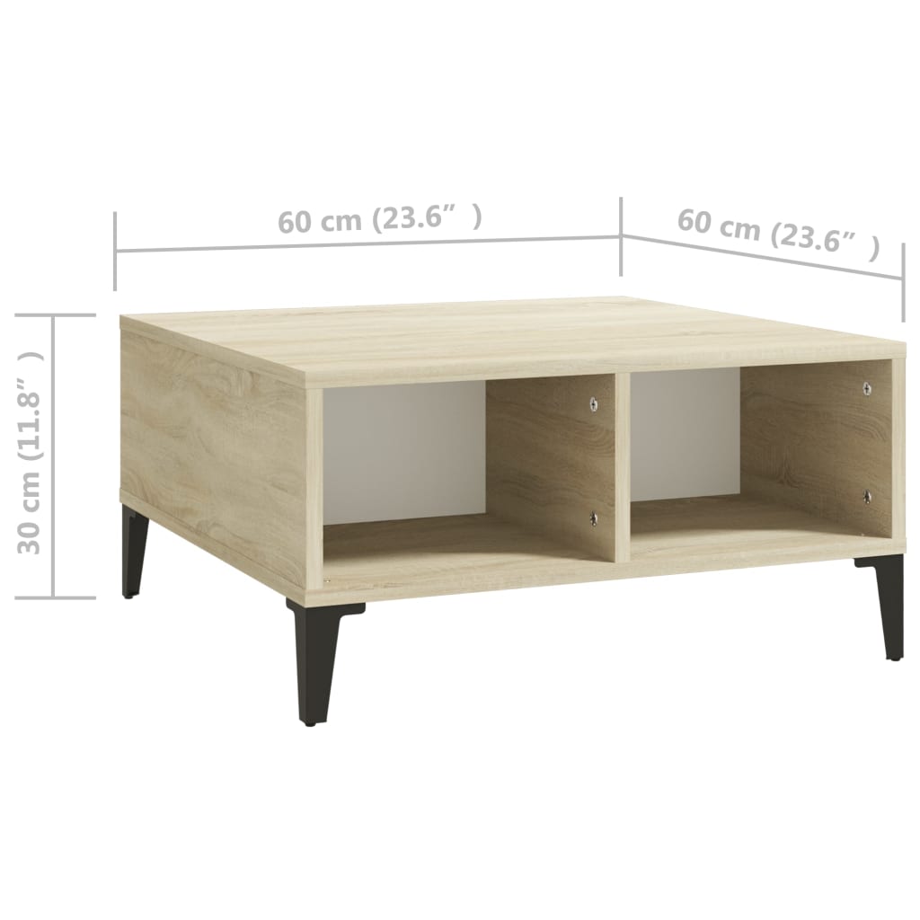 Coffee Table White and Sonoma Oak 60x60x30 cm Engineered Wood