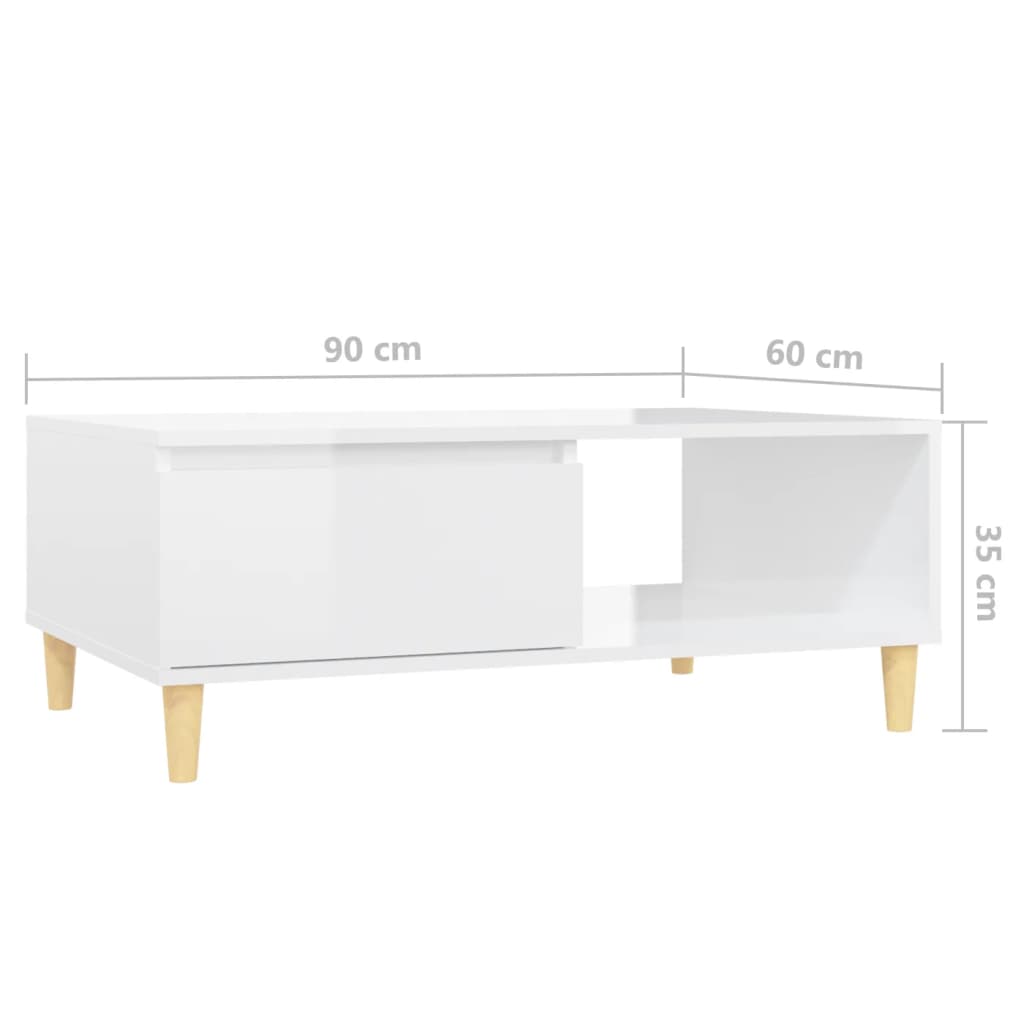 Coffee Table High Gloss White 90x60x35 cm Engineered Wood