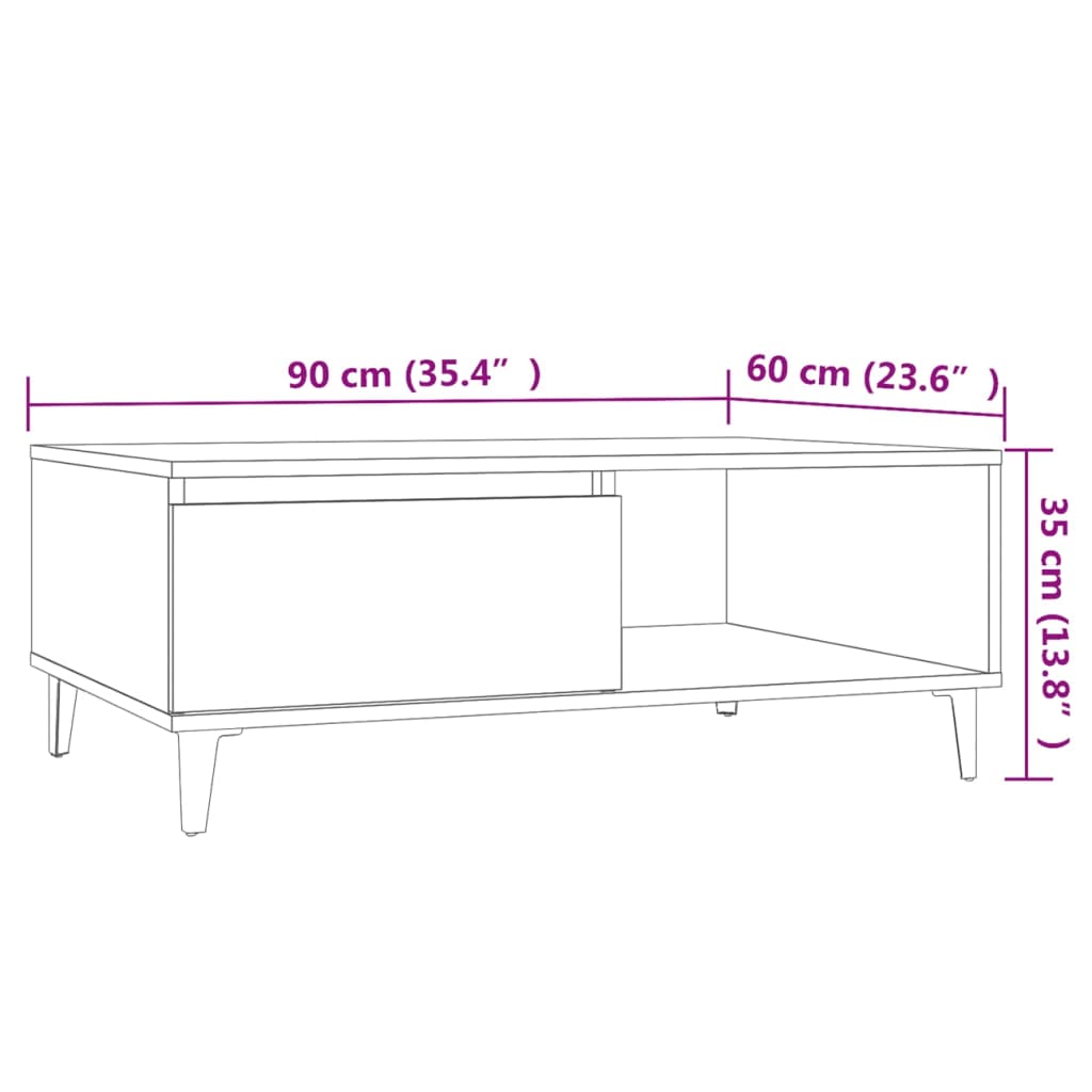 Coffee Table Sonoma Oak 90x60x35 cm Engineered Wood