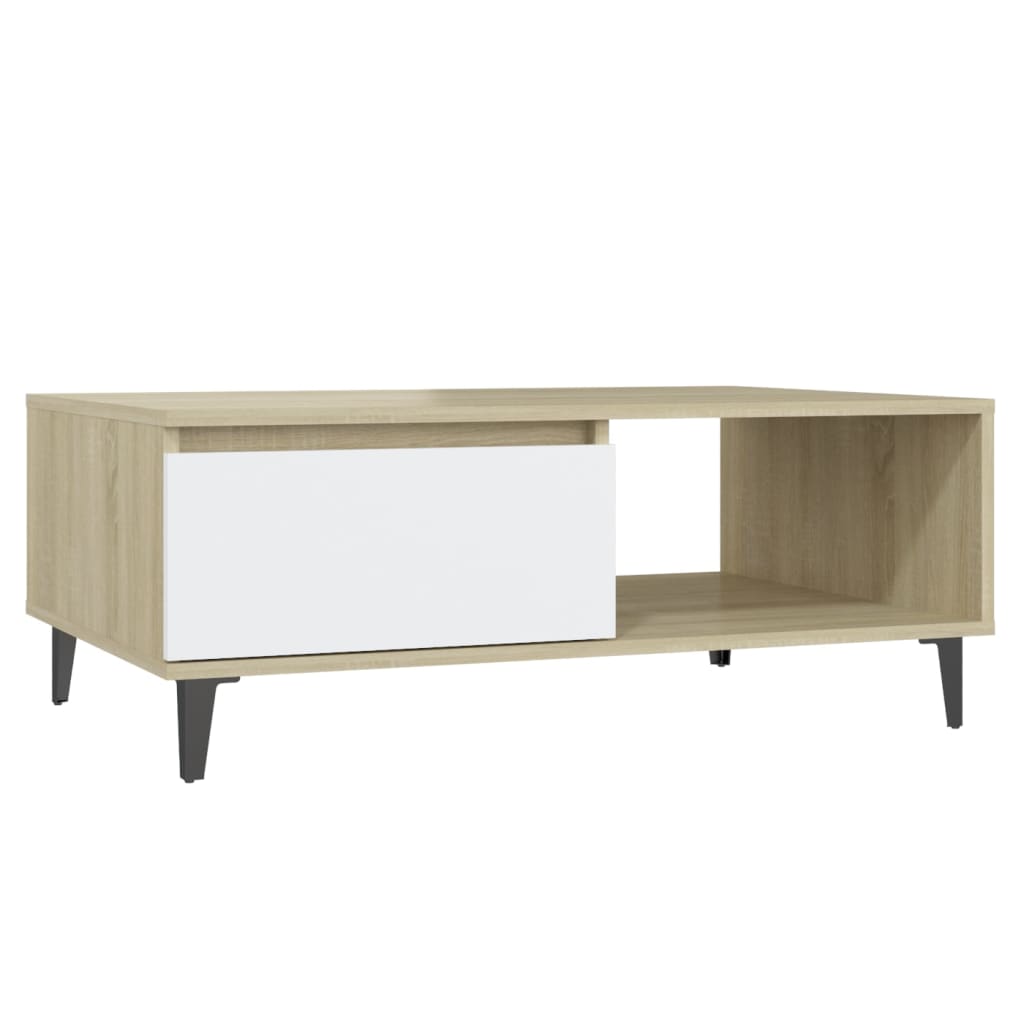 Coffee Table White and Sonoma Oak 90x60x35 cm Engineered Wood