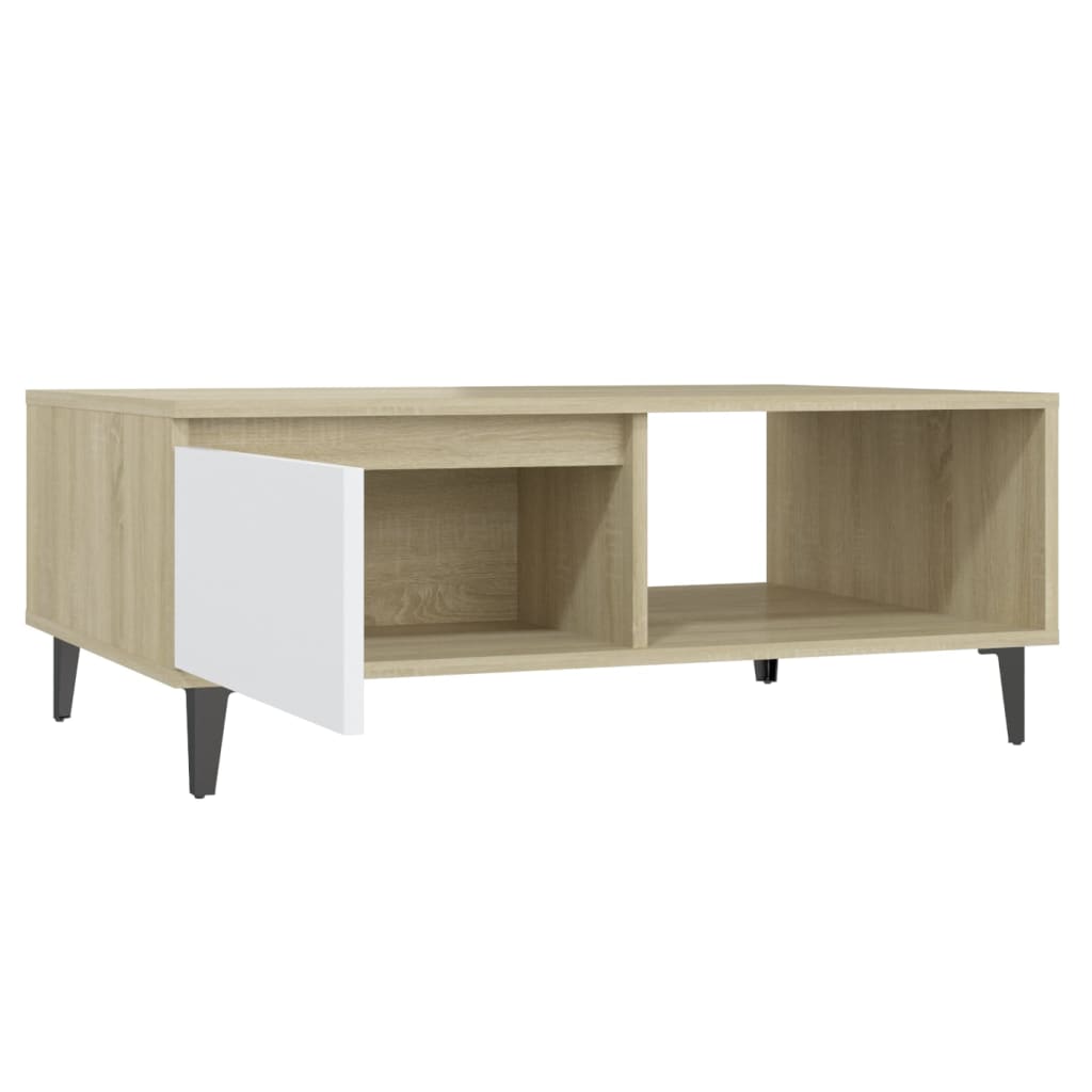 Coffee Table White and Sonoma Oak 90x60x35 cm Engineered Wood