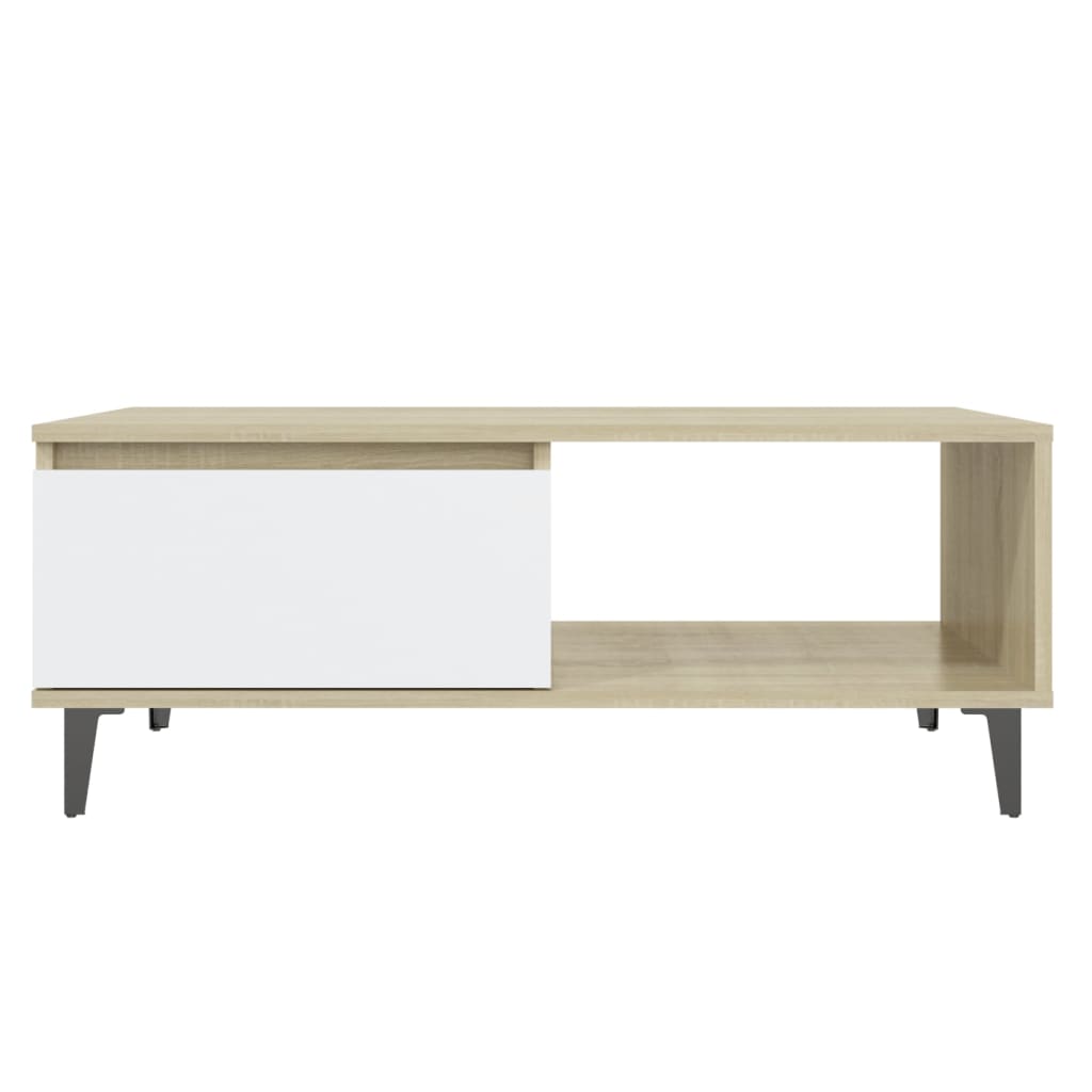 Coffee Table White and Sonoma Oak 90x60x35 cm Engineered Wood