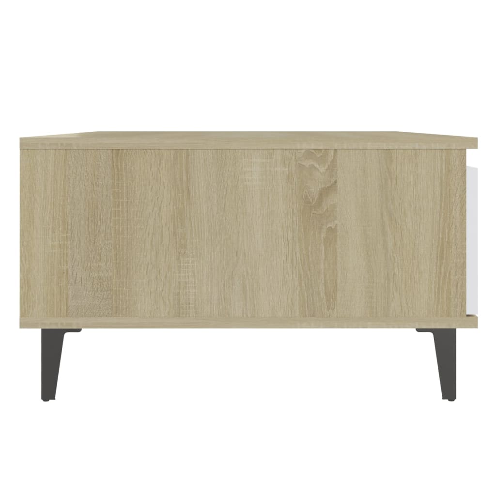 Coffee Table White and Sonoma Oak 90x60x35 cm Engineered Wood