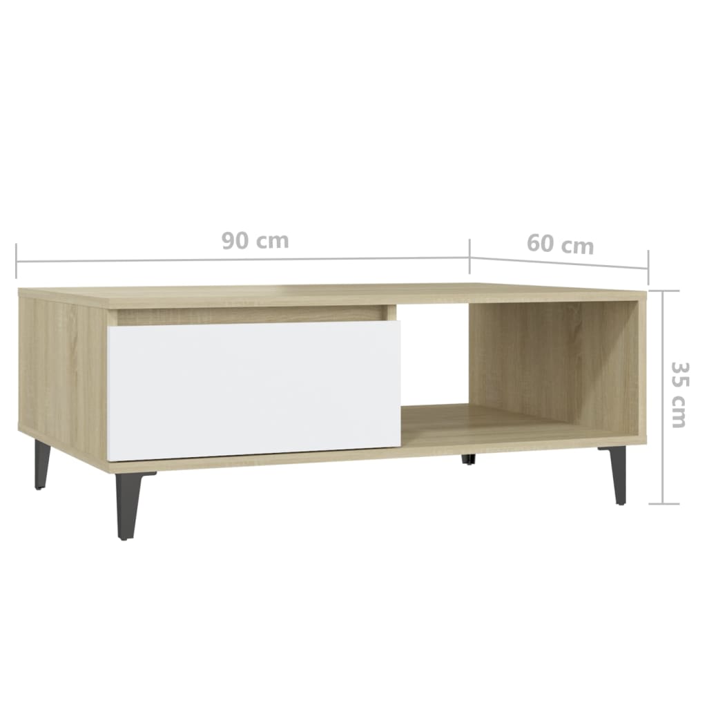 Coffee Table White and Sonoma Oak 90x60x35 cm Engineered Wood