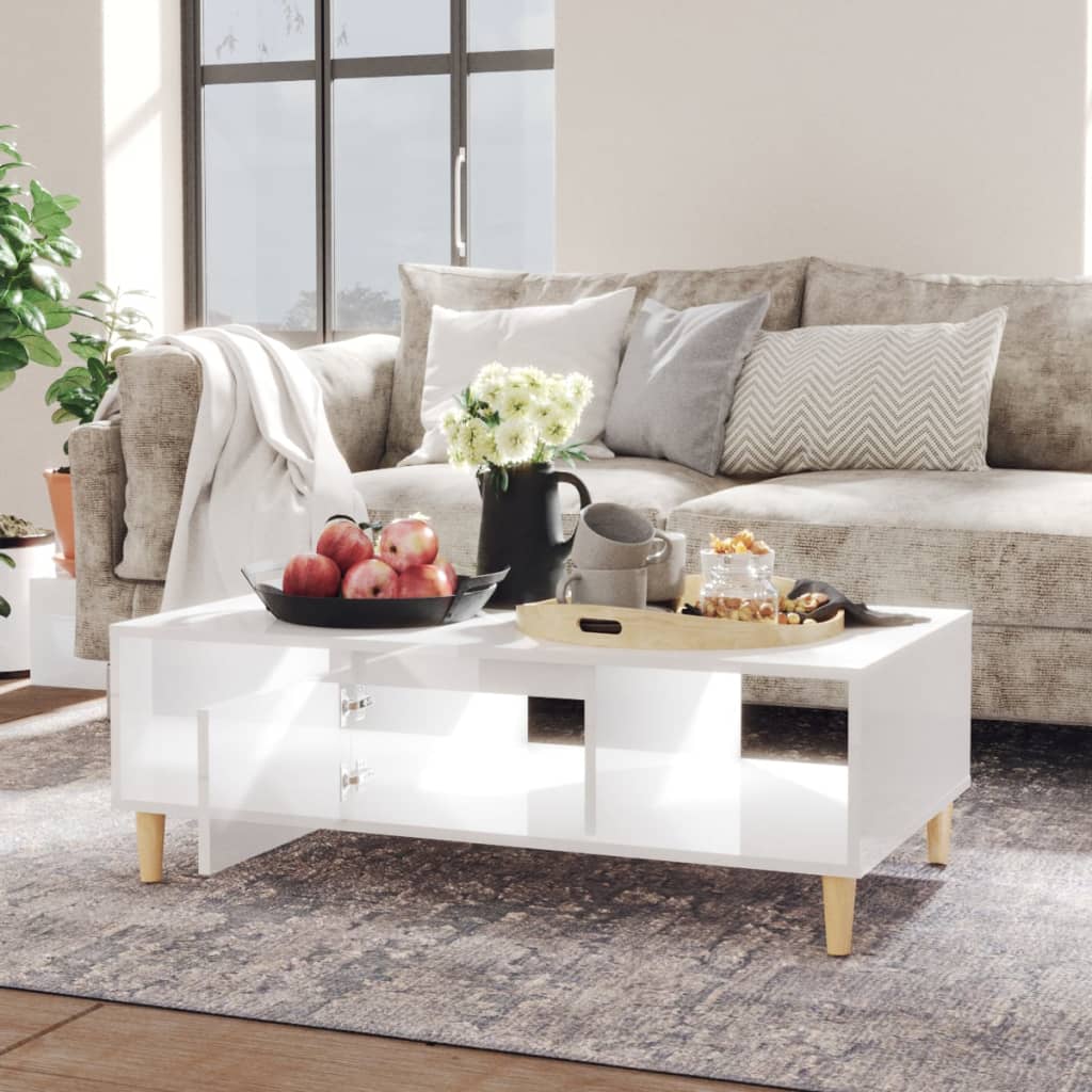 Coffee Table High Gloss White 103.5x60x35 cm Engineered Wood