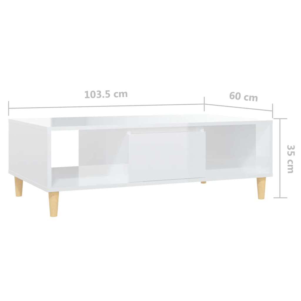 Coffee Table High Gloss White 103.5x60x35 cm Engineered Wood