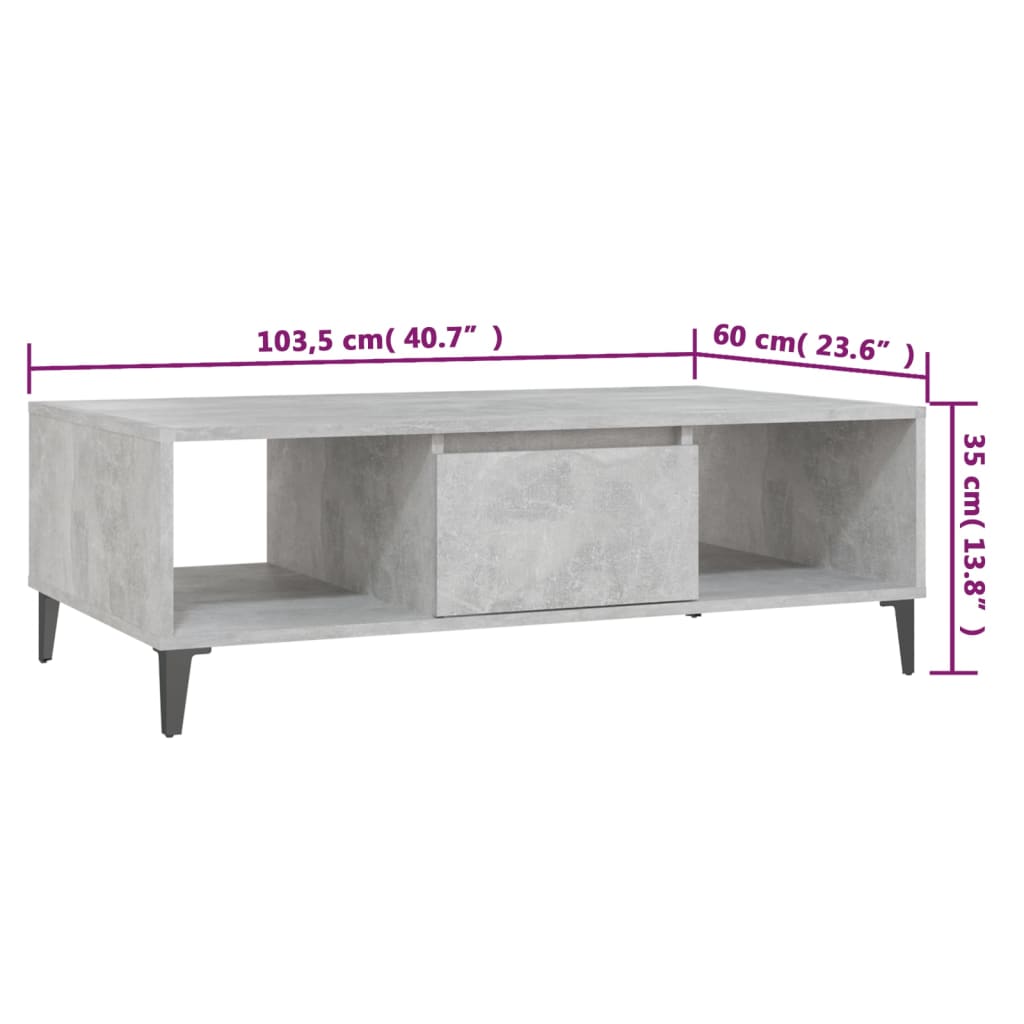 Coffee Table Concrete Grey 103.5x60x35 cm Engineered Wood