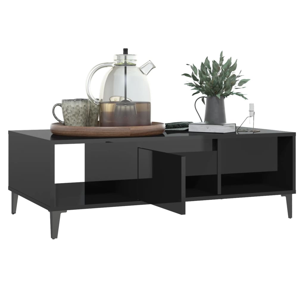 Coffee Table High Gloss Black 103.5x60x35 cm Engineered Wood