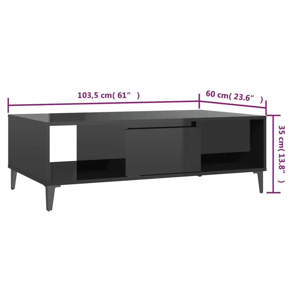 Coffee Table High Gloss Black 103.5x60x35 cm Engineered Wood