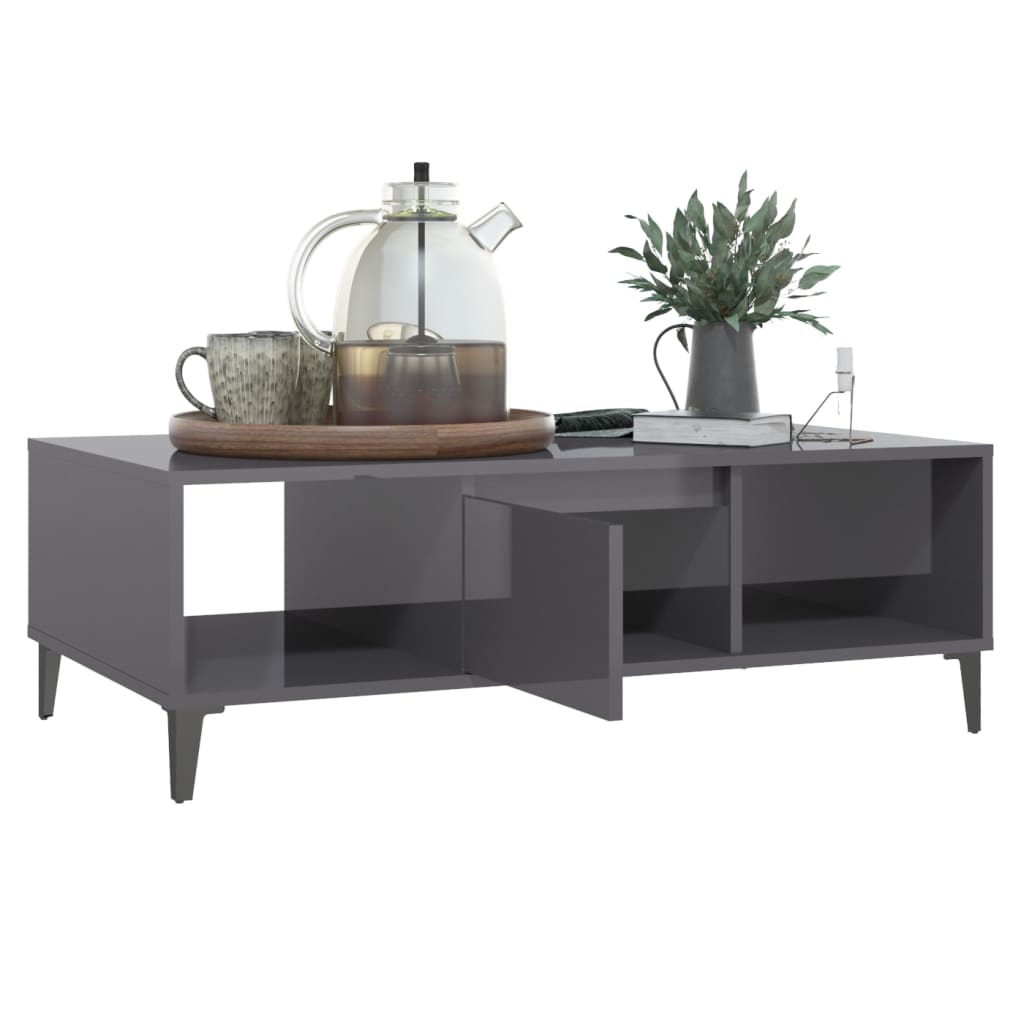 Coffee Table High Gloss Grey 103.5x60x35 cm Engineered Wood