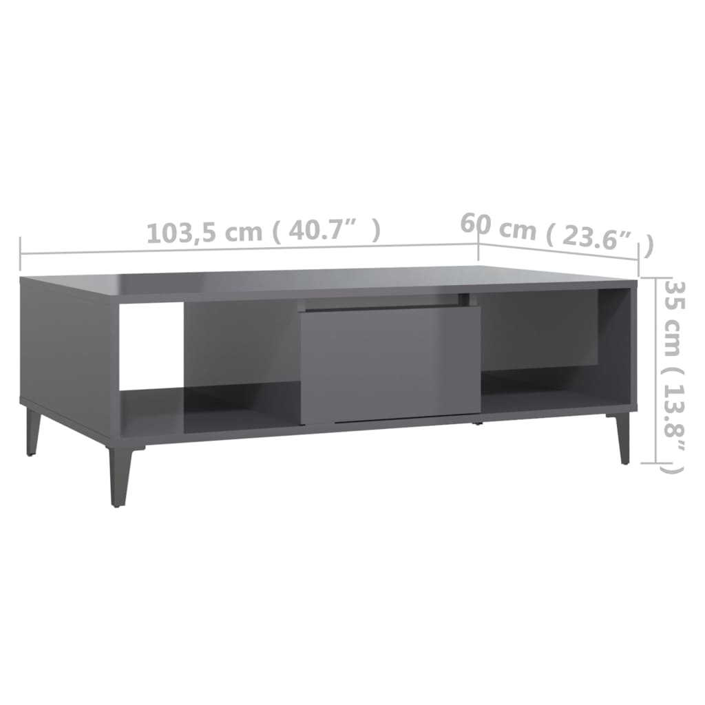 Coffee Table High Gloss Grey 103.5x60x35 cm Engineered Wood