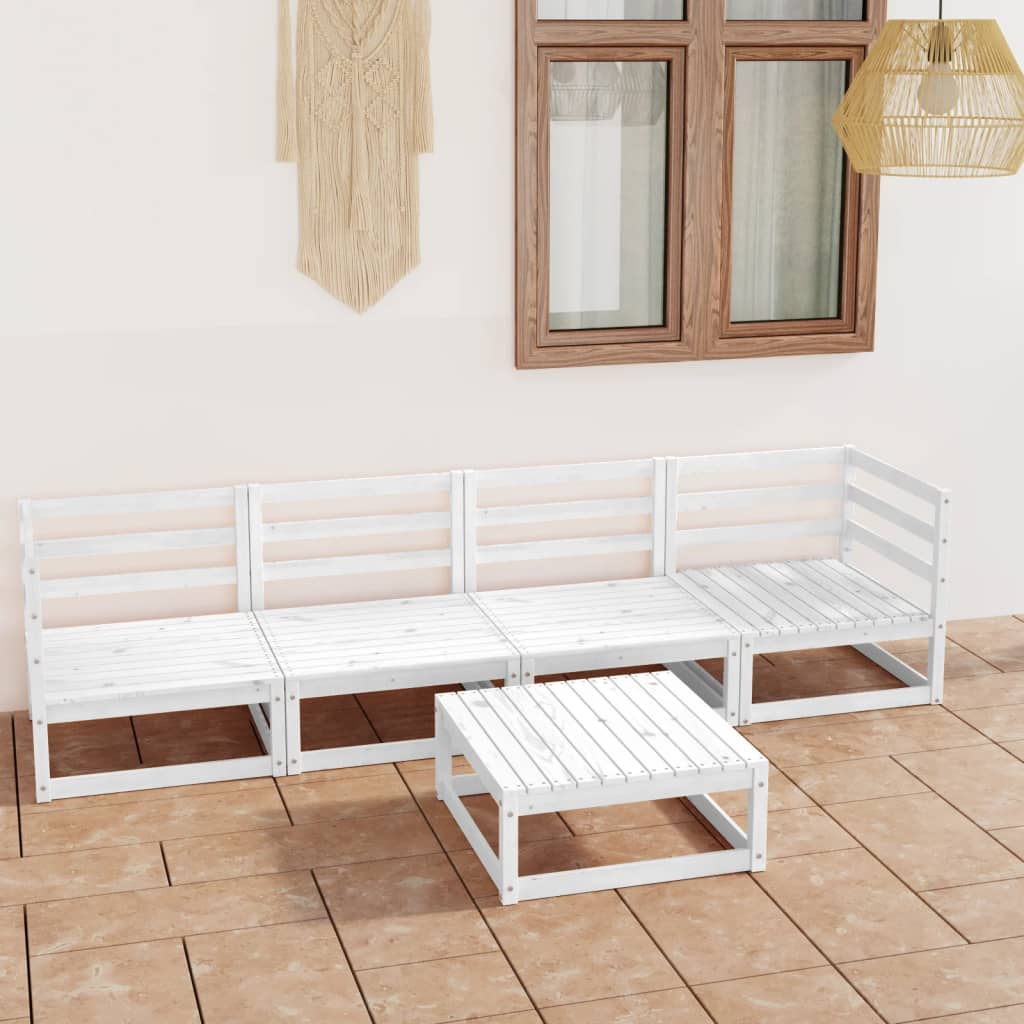 5 Piece Garden Lounge Set White Solid Wood Pine