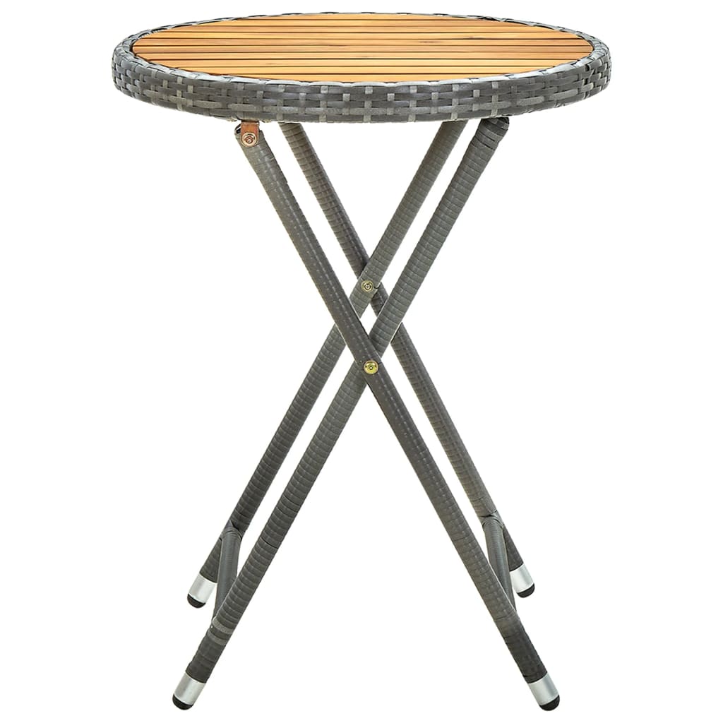 Tea Table Grey 60 cm Poly Rattan and Solid Acacia Wood