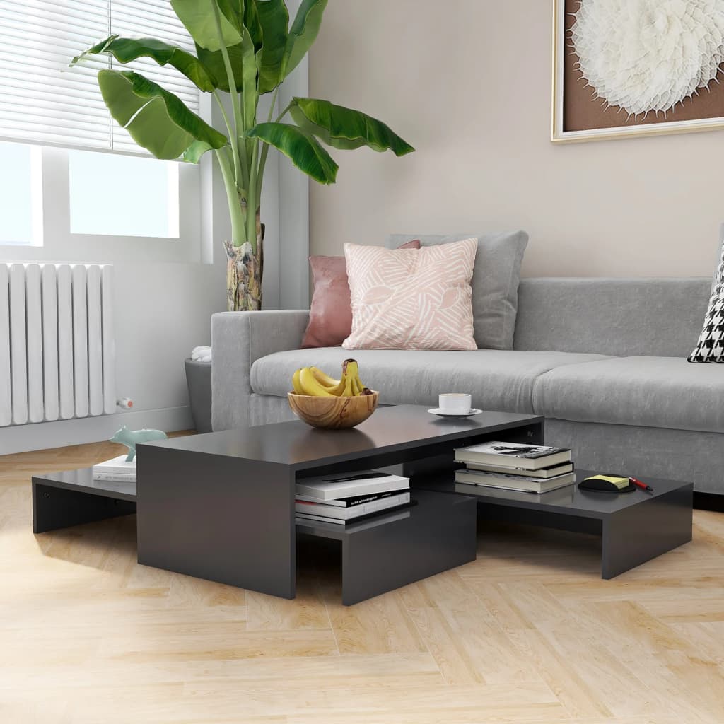 Nesting Coffee Table Set Grey 100x100x26.5 cm Engineered Wood