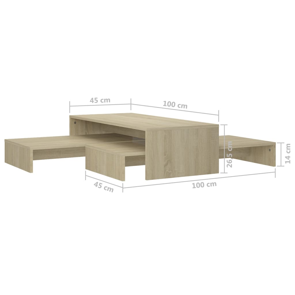 Nesting Coffee Table Set Sonoma Oak 100x100x26.5 cm Engineered Wood