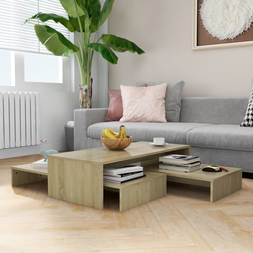 Nesting Coffee Table Set Sonoma Oak 100x100x26.5 cm Engineered Wood