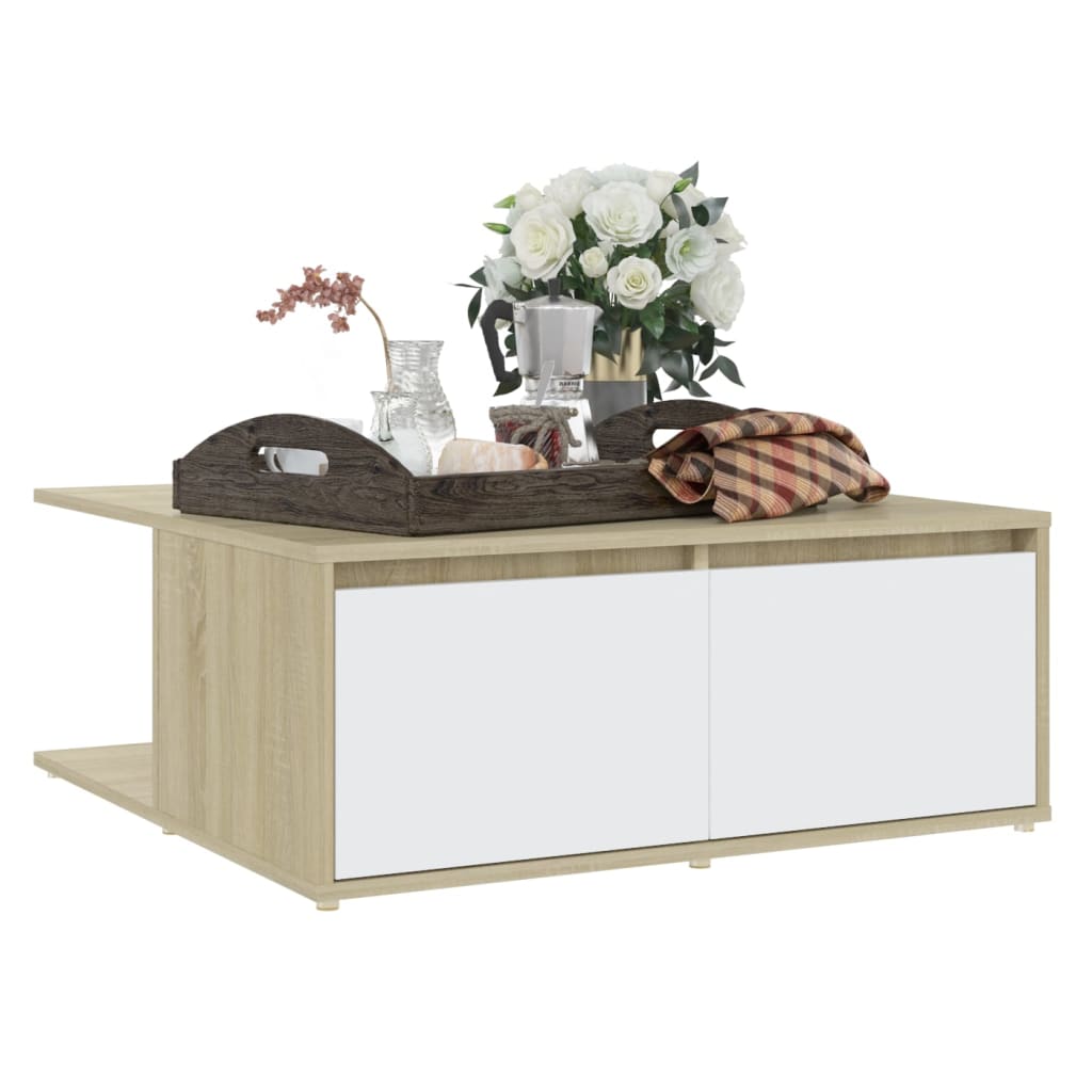 Coffee Table White and Sonoma Oak 80x80x31 cm Engineered Wood