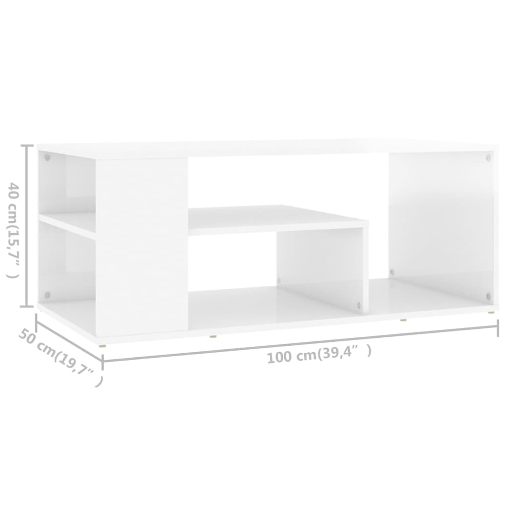 Coffee Table High Gloss White 100x50x40 cm Engineered Wood