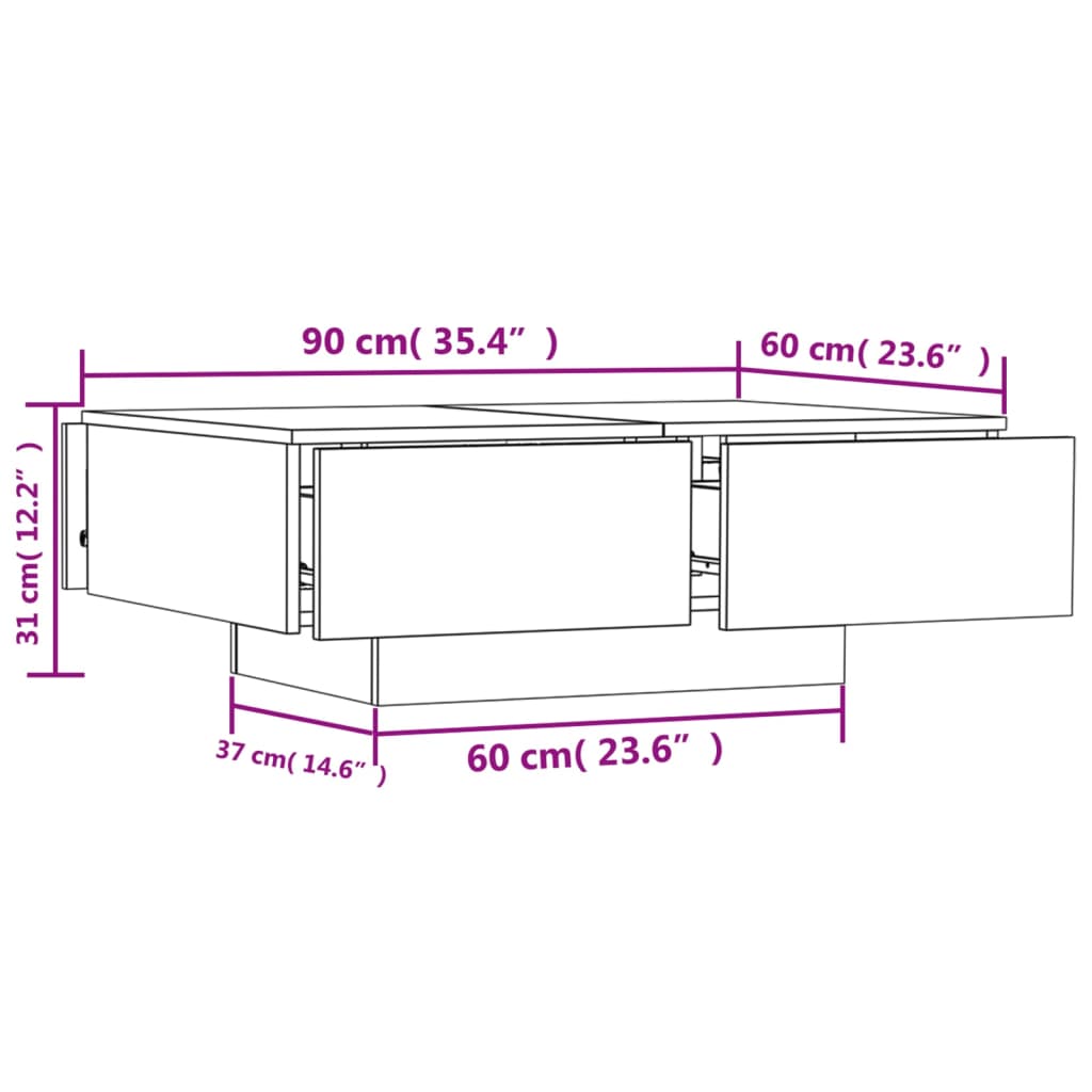 Coffee Table Concrete Grey 90x60x31 cm Engineered Wood