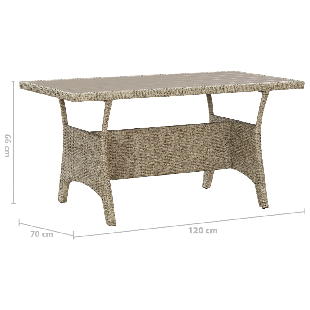 Garden Table Grey 120x70x66 cm Poly Rattan