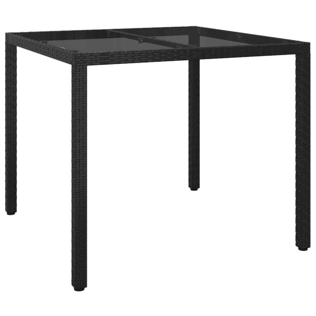 Garden Table 90x90x75 cm Tempered Glass and Poly Rattan Black