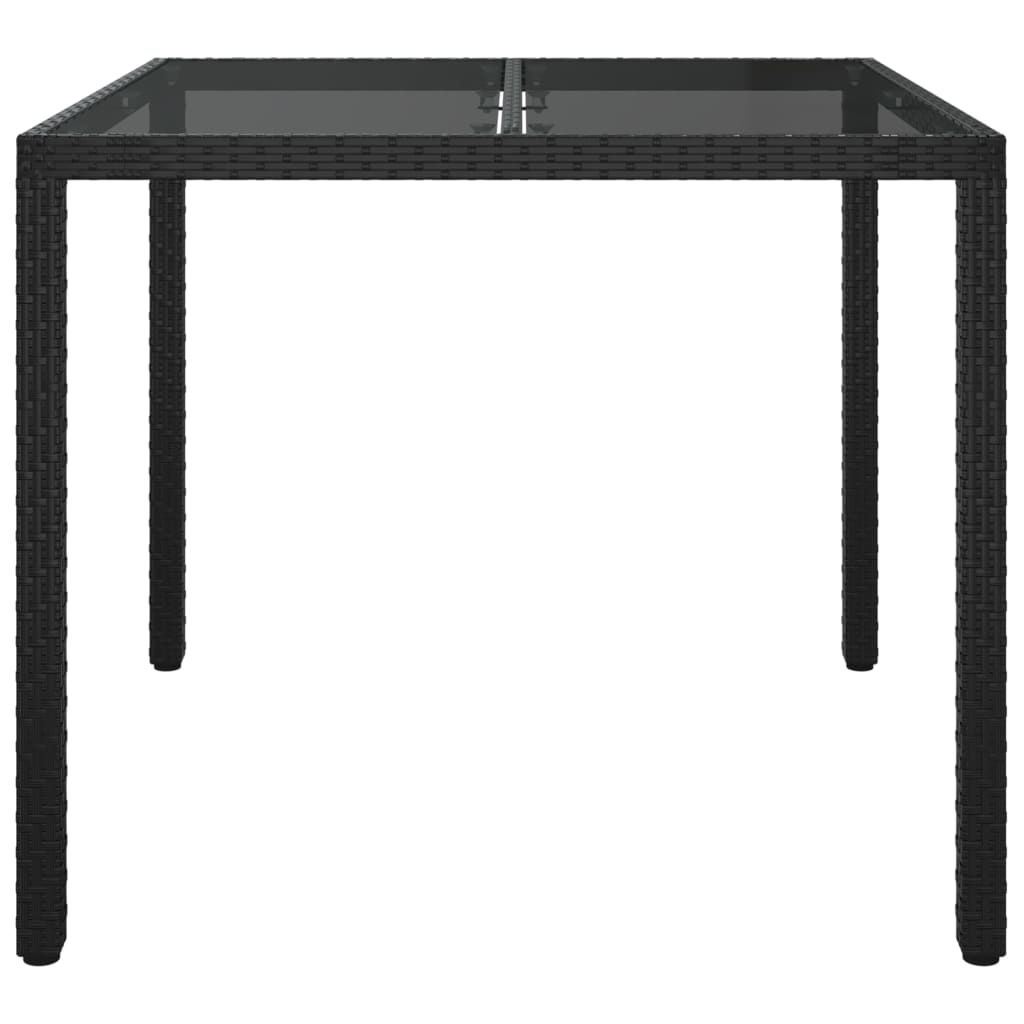 Garden Table 90x90x75 cm Tempered Glass and Poly Rattan Black