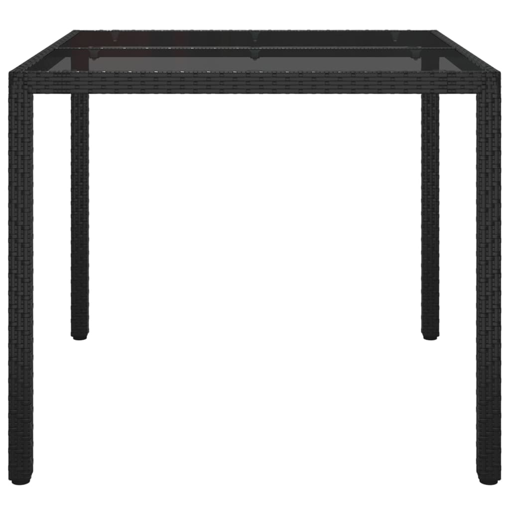 Garden Table 90x90x75 cm Tempered Glass and Poly Rattan Black