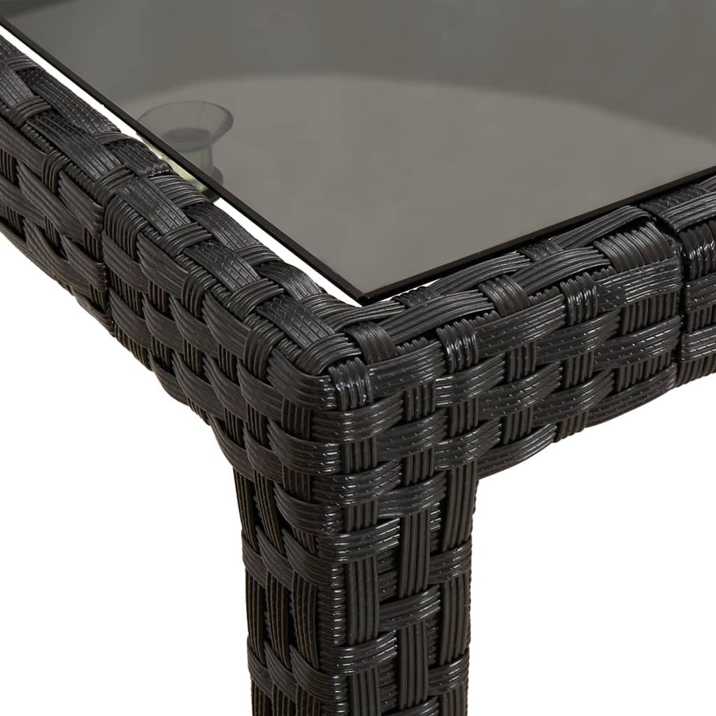 Garden Table 90x90x75 cm Tempered Glass and Poly Rattan Black