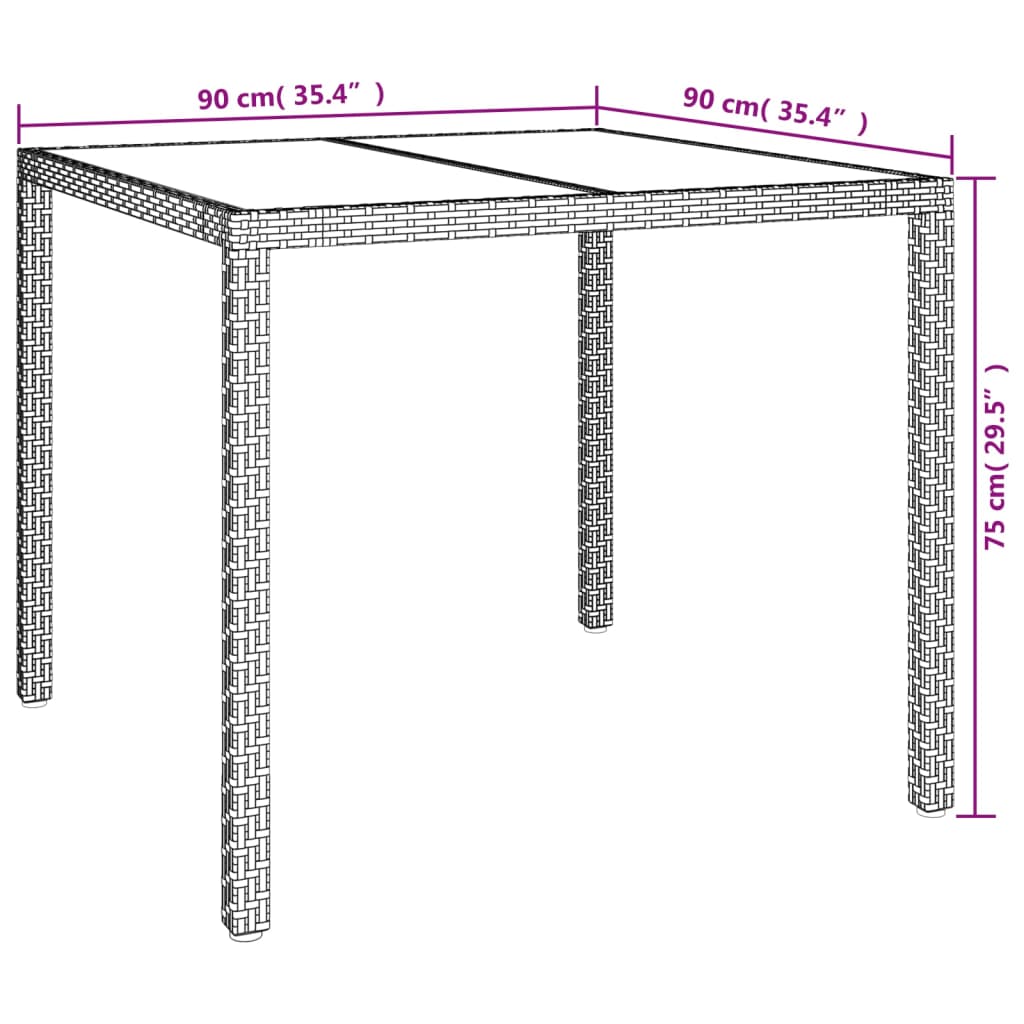 Garden Table 90x90x75 cm Tempered Glass and Poly Rattan Black