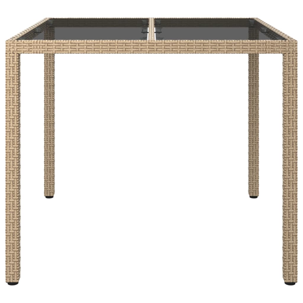 Garden Table 90x90x75 cm Tempered Glass and Poly Rattan Beige