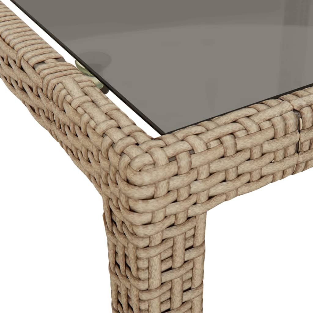 Garden Table 90x90x75 cm Tempered Glass and Poly Rattan Beige