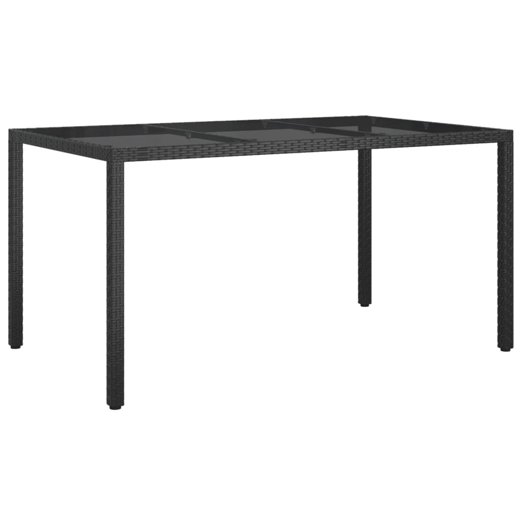 Garden Table 150x90x75 cm Tempered Glass and Poly Rattan Black