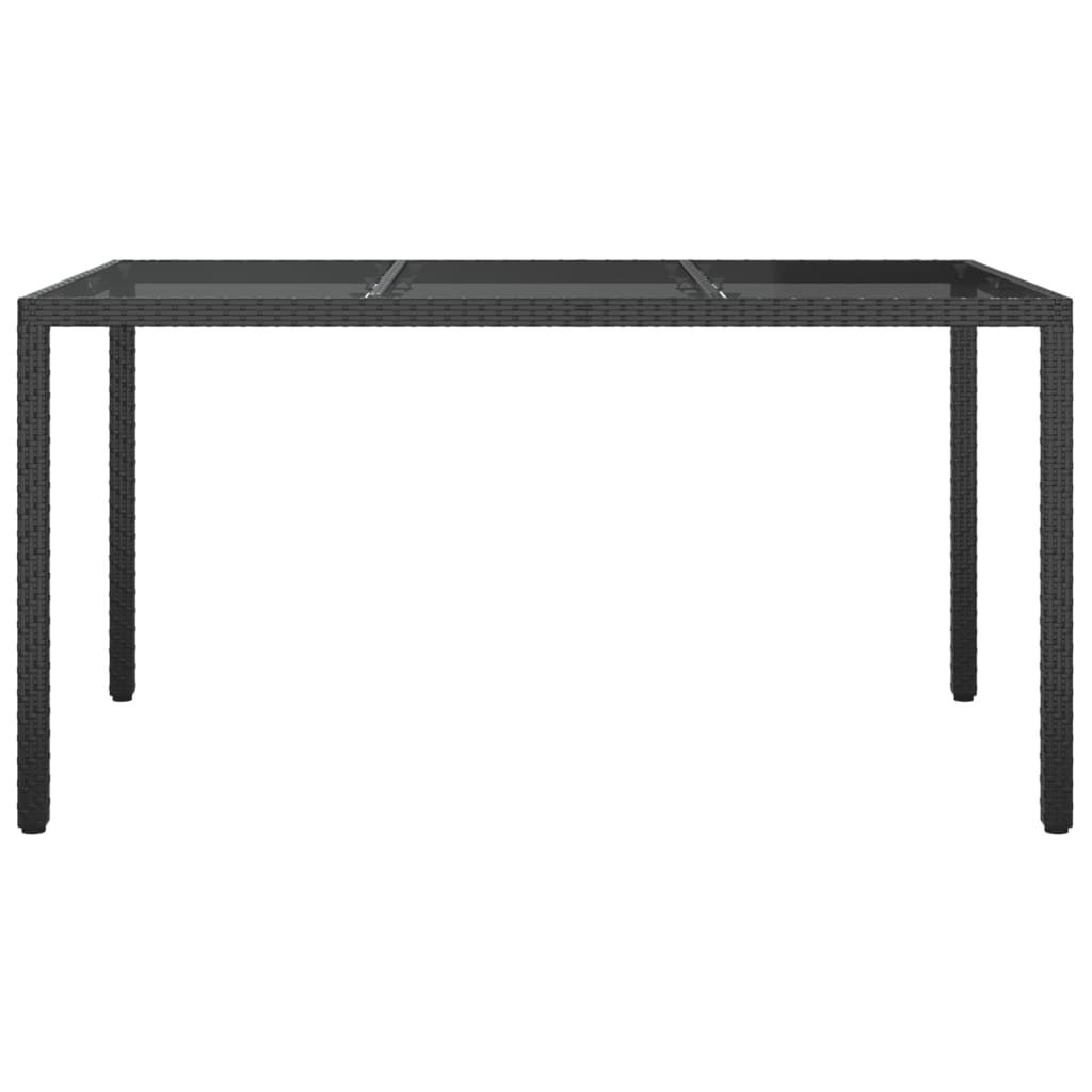 Garden Table 150x90x75 cm Tempered Glass and Poly Rattan Black