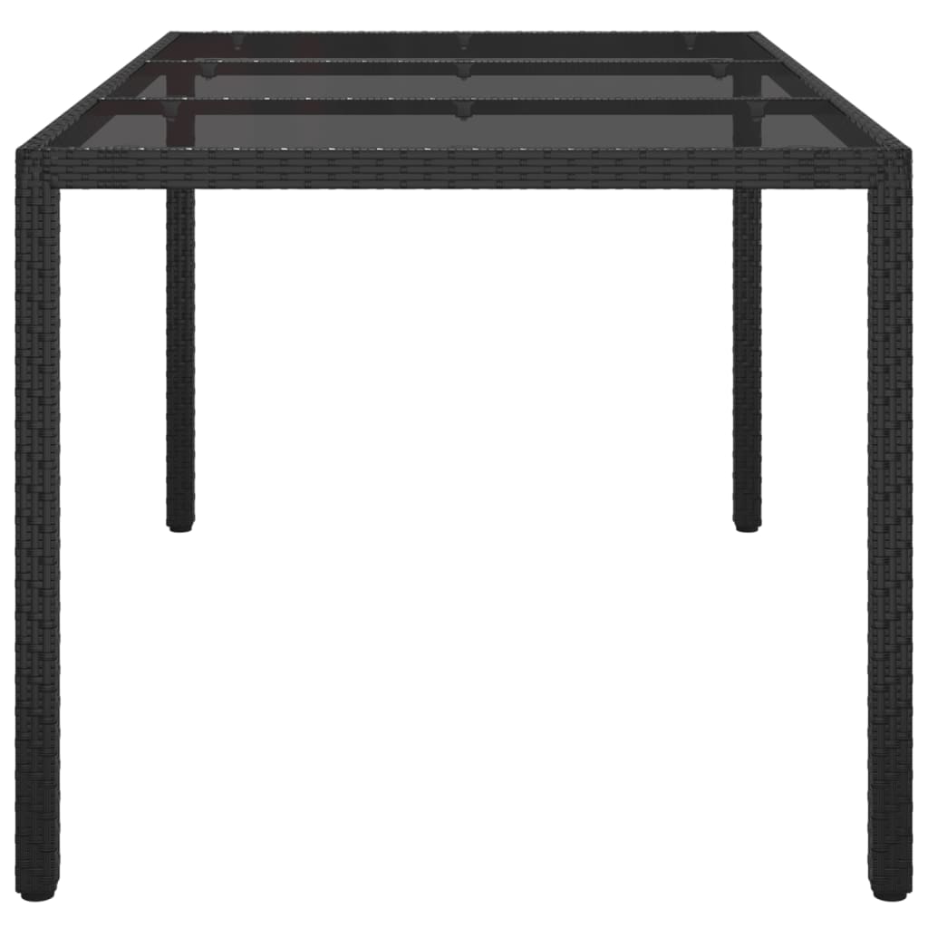 Garden Table 150x90x75 cm Tempered Glass and Poly Rattan Black